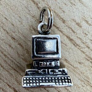 Desktop Computer Sterling Silver 925 Charm Pendant Jewelry Technology Retro